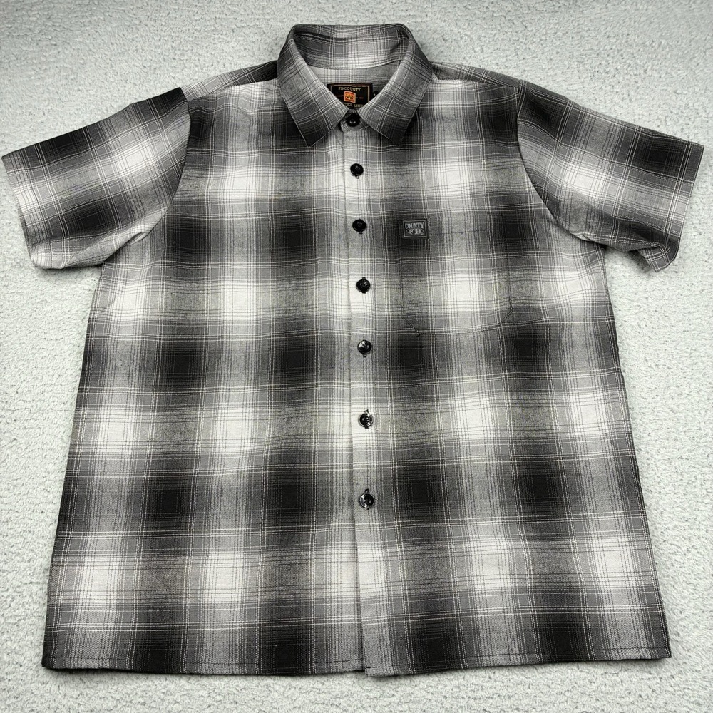 FB County Checker Shirt Mens Small Gray Black Plaid Zip Flannel Shirt